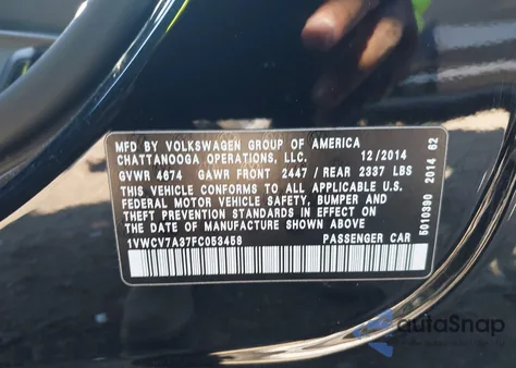 2015 Volkswagen Passat 2.0L Tdi Sel Premium z USA, uszkodzony, nr VIN 1VWCV7A37FC053458